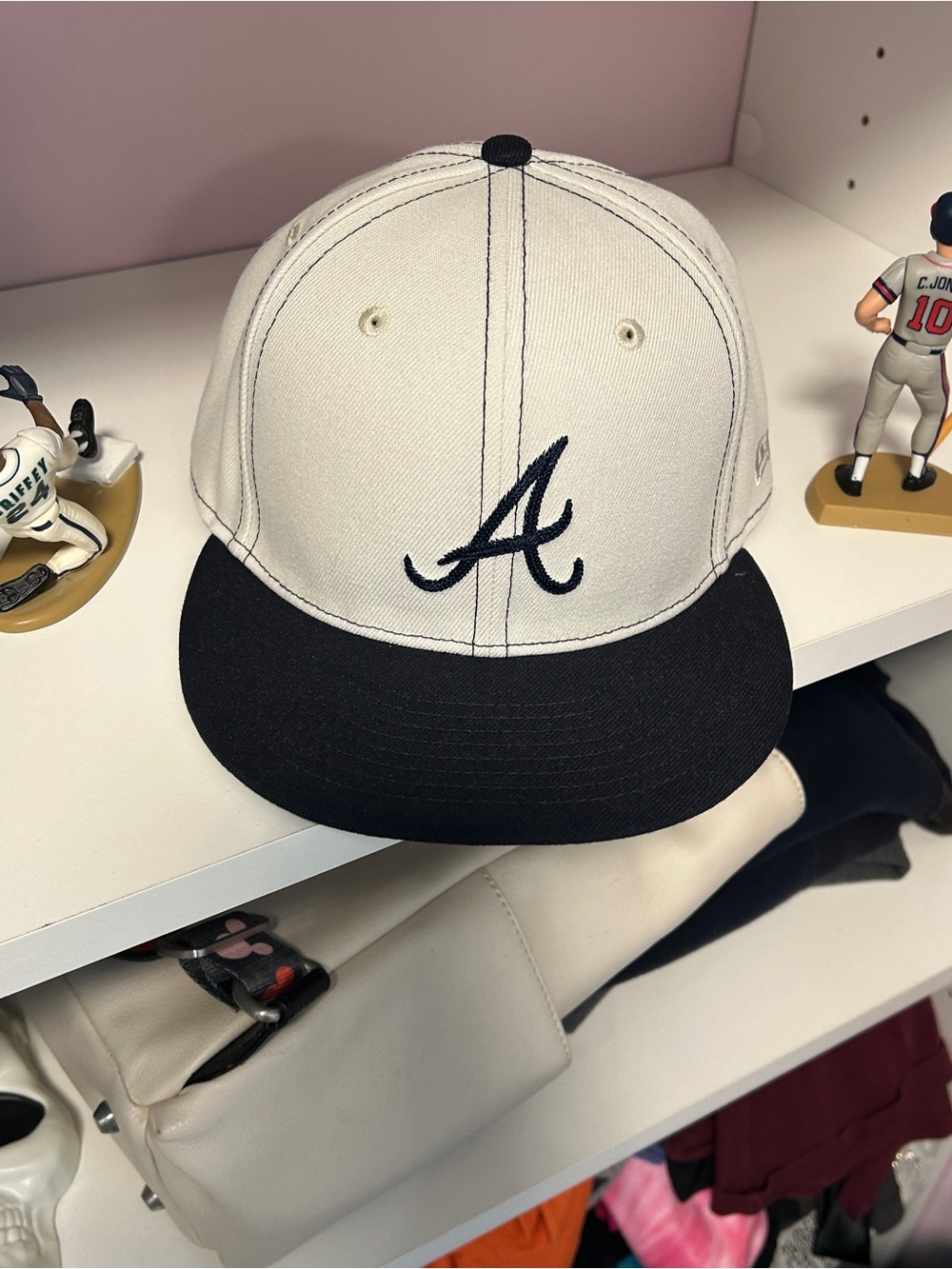 Atlanta Braves New Era Fitted 7 3/8 Two-Tone Baseball Cap - Cream and Black